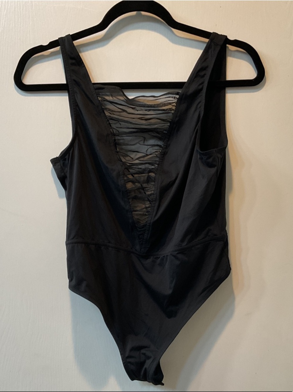 Victoria's Secret Black Plunging Bodysuit with Sheer Mesh Back